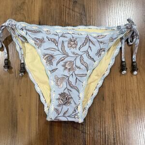 TigerLily Amyris Miranda Pearl Blue Floral Bikini Boho Side Tie Bottom Small